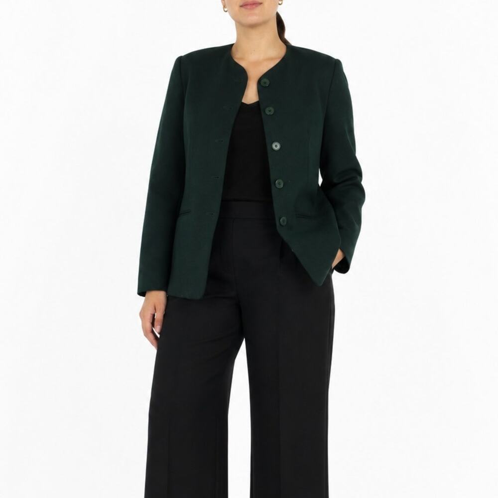 1990s Vintage Talbots Emerald Green Wool Blazer Jacket Size 8 Medium